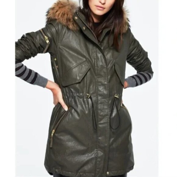 SAM. Hudson Utility Waxed Parka Coat in‎ Olive sz M